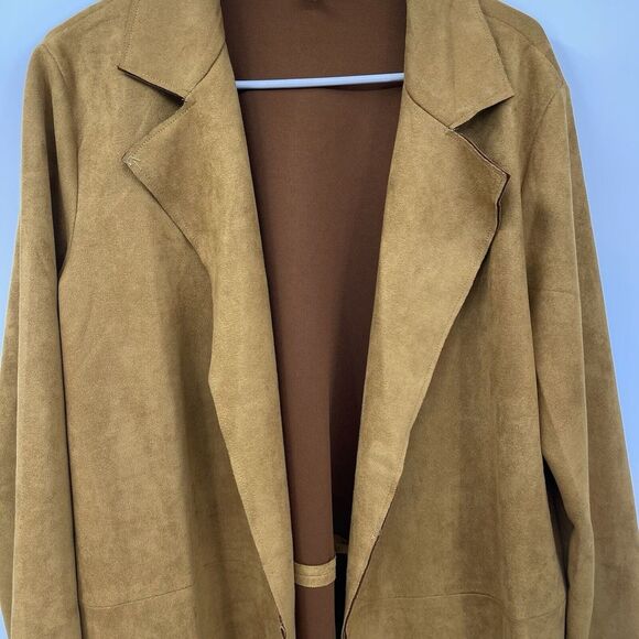 Mystique Women's Mustard Yellow Suede Open Front Drape Jacket Size‎ L - Picture 2 of 8